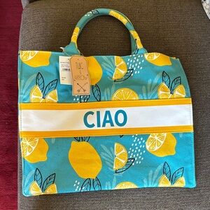 Blue and Yellow Lemon Tote Bag